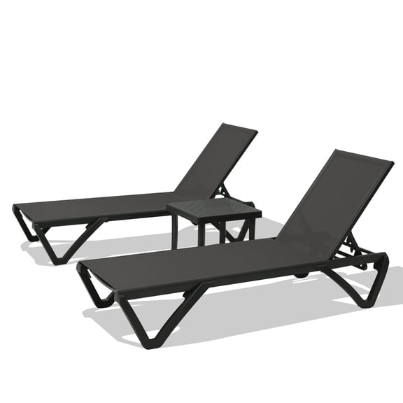 Zinkitool 2-Piece Aluminum Outdoor Chaise Lounge, with Adjustable Backrest, with Side Table, Dark Gray