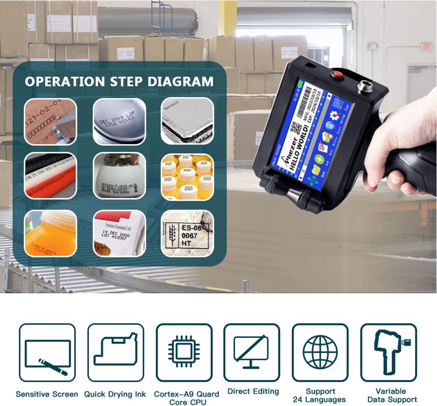 Phezer P15 Handheld Inkjet Printer, 0.5in Nozzle, QRCode Phezer P15 Handheld Inkjet Printer, 0.5in Nozzle, QRCode