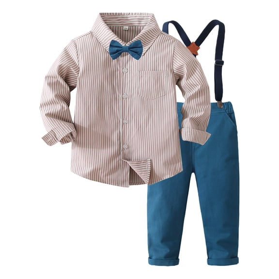 LIJCC Toddler Baby Boy Formal Suit Clothes Gentleman Wedding Dress Outfit Long Sleeve Dress Shirt Suspender Pants 2 Pcs Set(Sky Blue,18-24 Months)