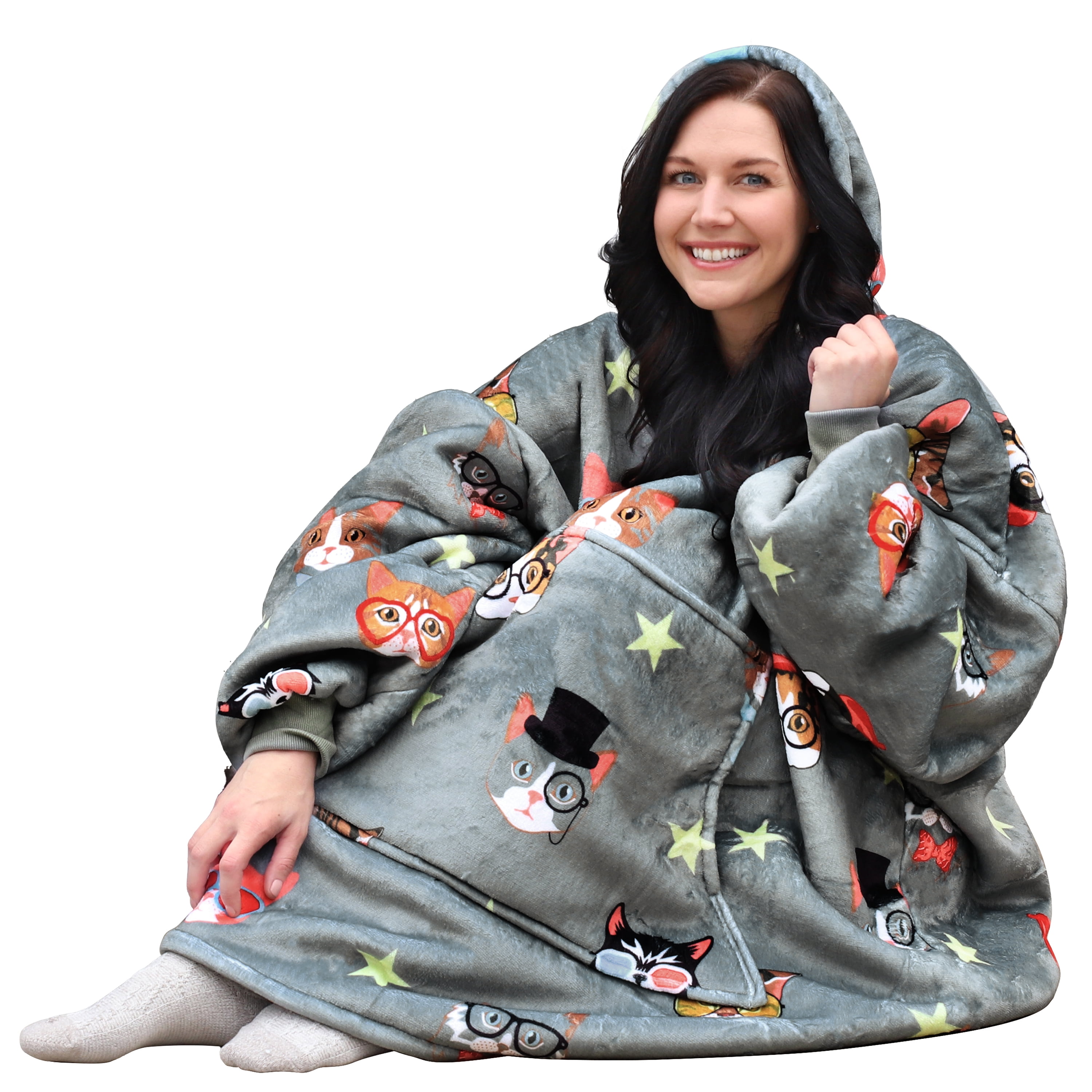 Catalonia Oversized Wearable Blanket Hoodie Sweatshirt, Comfortable Sherpa Lounging Pullover for Adults Men Women Teenagers Wife Girlfriend Gift