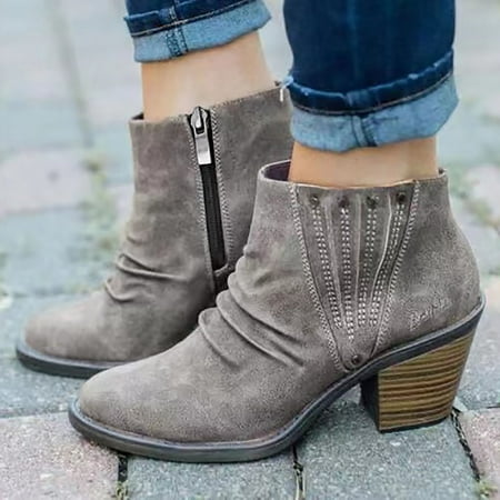 

QISIWOLE Winter New Warm Women s Shoes Thick Heel Zipper Ankle Boots clearance under 5