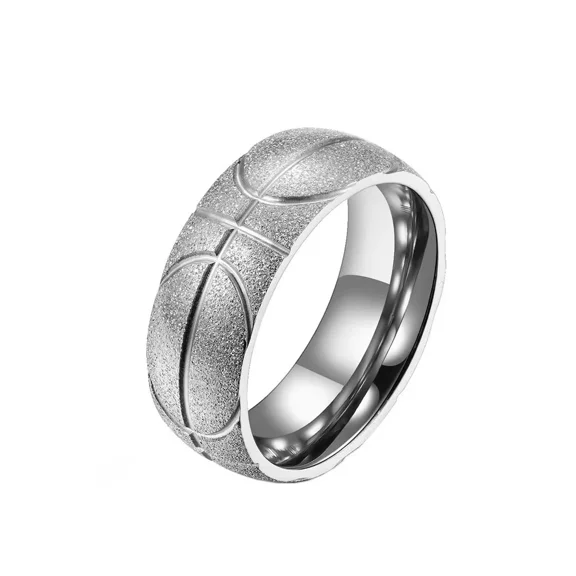 HIJONES Men's Women's Stainless Steel Basketball Pattern Engraved Ring Sport Souvenir Gifts for Him Personalized Hip Hop Band Jewelry Silver Size 13
