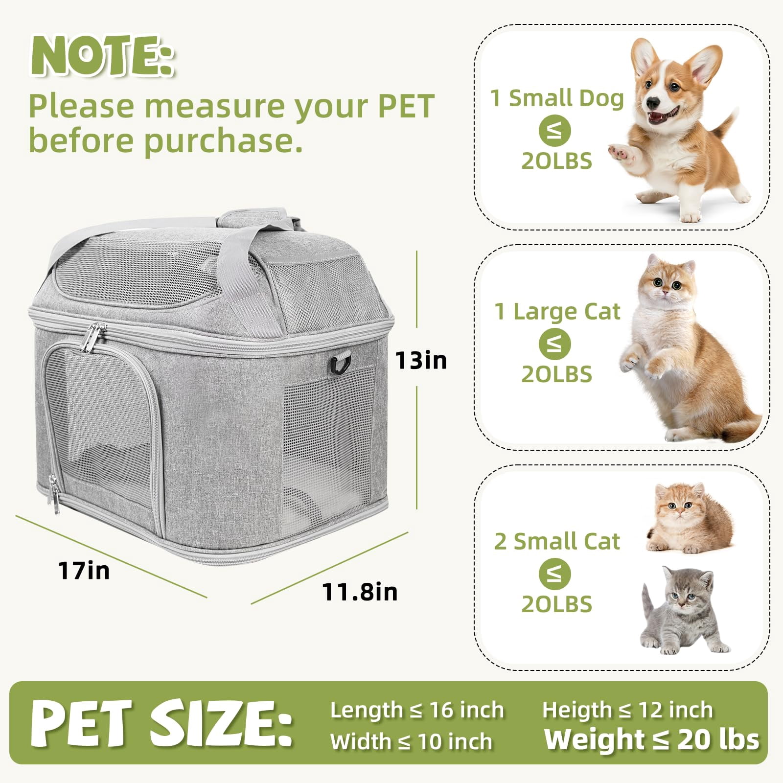 NexTone Premium Cat Carrier for Pets Up to 20 Lbs, Cat Travel Bag Soft-Sided Backpack Pet Carriers with Padded Shoulder Strap, Dog Carrier for Small Dogs Puppy Carry Airline Approved, Gray