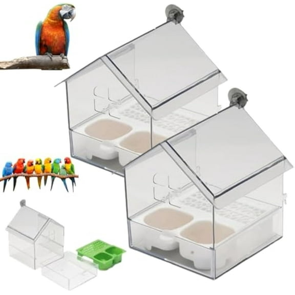 Pull-Out External Parrot Feeder, External Parrot Feeder, Bird Feeder House, Long-Lasting Outdoor Use, Decorative Transparent Bird Bath Tub Easy to Fill, Clean, for Finch and Hummingbird (2pcs-B)
