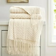 thumbnail image 4 of Fennco Styles Ivory Knitted Soft Fringe Throw Blanket 50" x 60" – Cozy Textured Decorative Sofa & Bed Throw, Warm Lightweight Boho Blanket for Living Room, Bedroom, Home Décor, 4 of 5