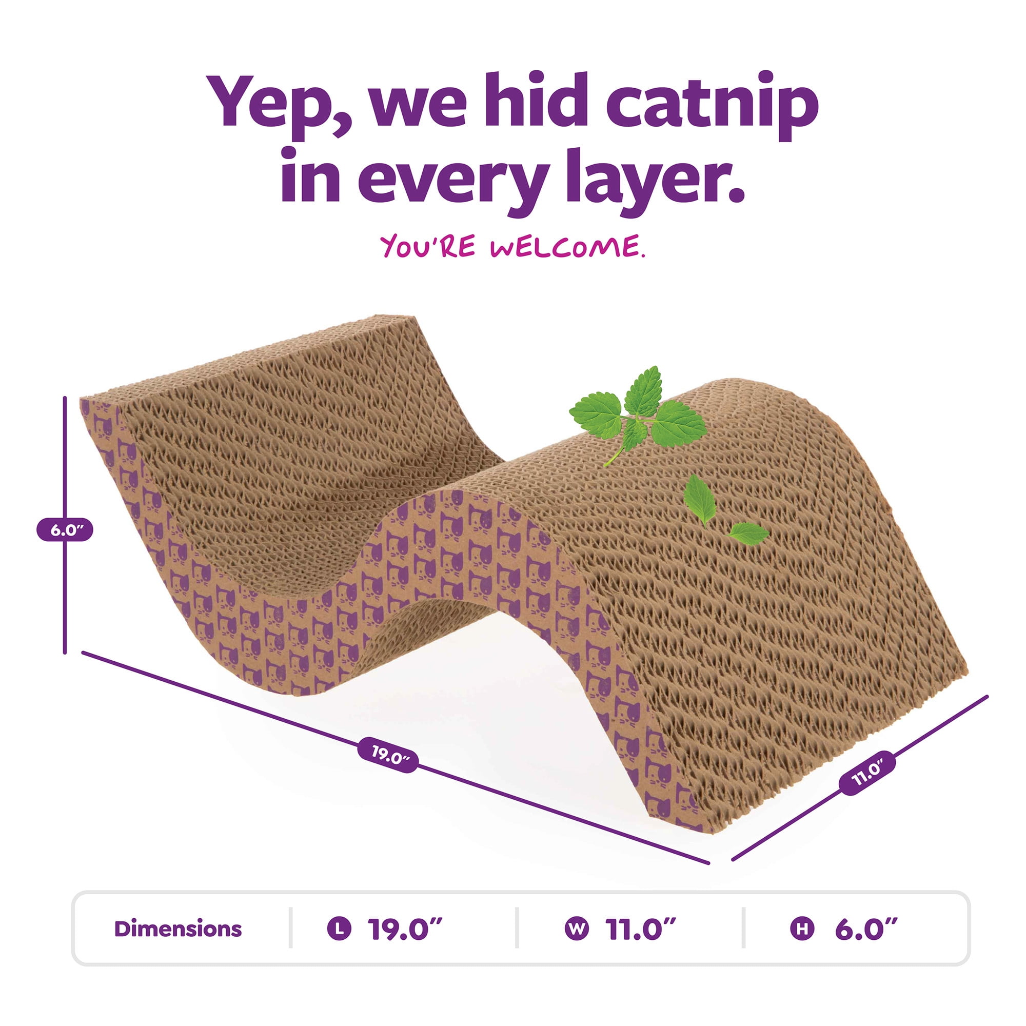 SmartyKat Super Scratcher & Scroll, Wide Corrugated Cat Scratcher for Indoor Cat & Kittens, Catnip Infusion Technology, Recycled Material, Brown