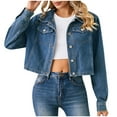 thumbnail image 2 of Wiyuqeen Womens Cropped Jean Jacket Elegant Button Down Denim Jackets Fitted Lapel Long Sleeve Jean Coat Petite Ladies Denim Outfit, 2 of 8