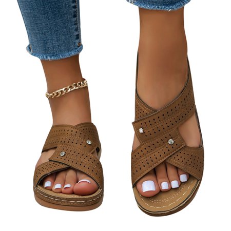 

Women s Low Wedge Sandals Fashion Cross Strap Slides Slippers Lightweight Slip On Beach Shoes