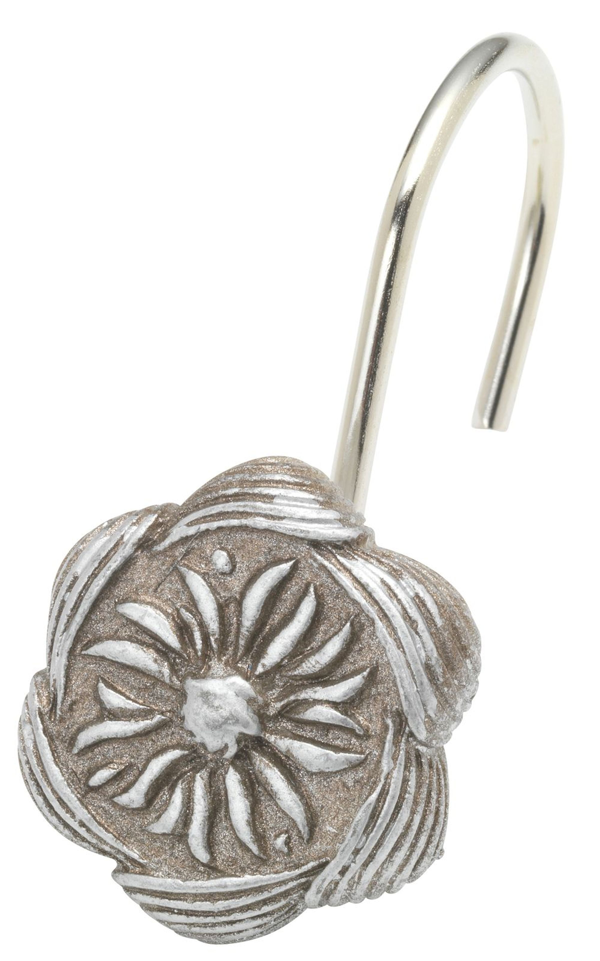 Live Life Set of 12 Hand Painted Resin Shower Curtain Hooks - Silver Sun