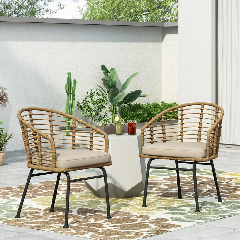 GDF Studio Monture Outdoor Wicker Dining Chairs with Cushion Set