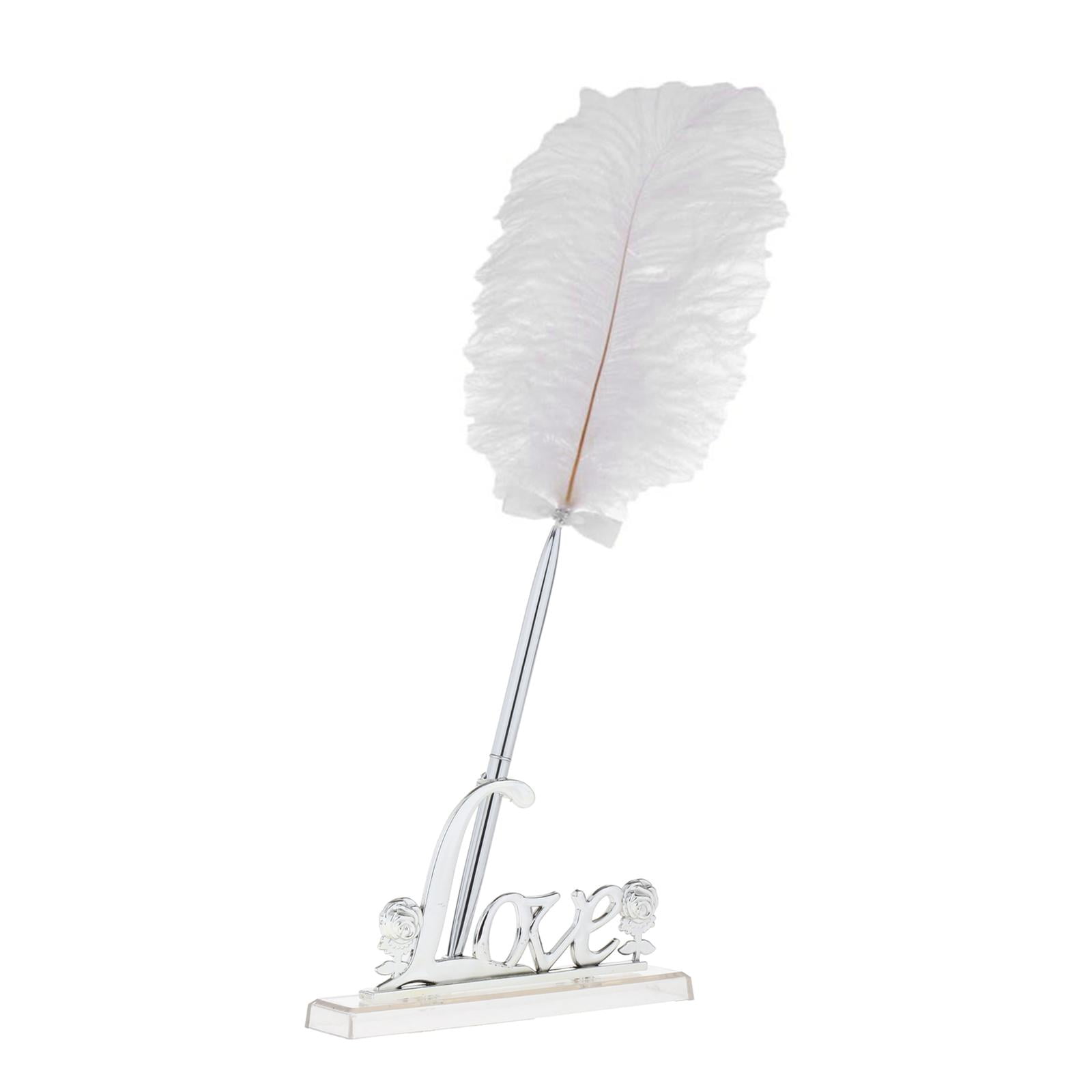 HILABEE 5xWedding Reception Guest Pen with Holder Stand W/ Wedding Registry Guest Book Quill Pen