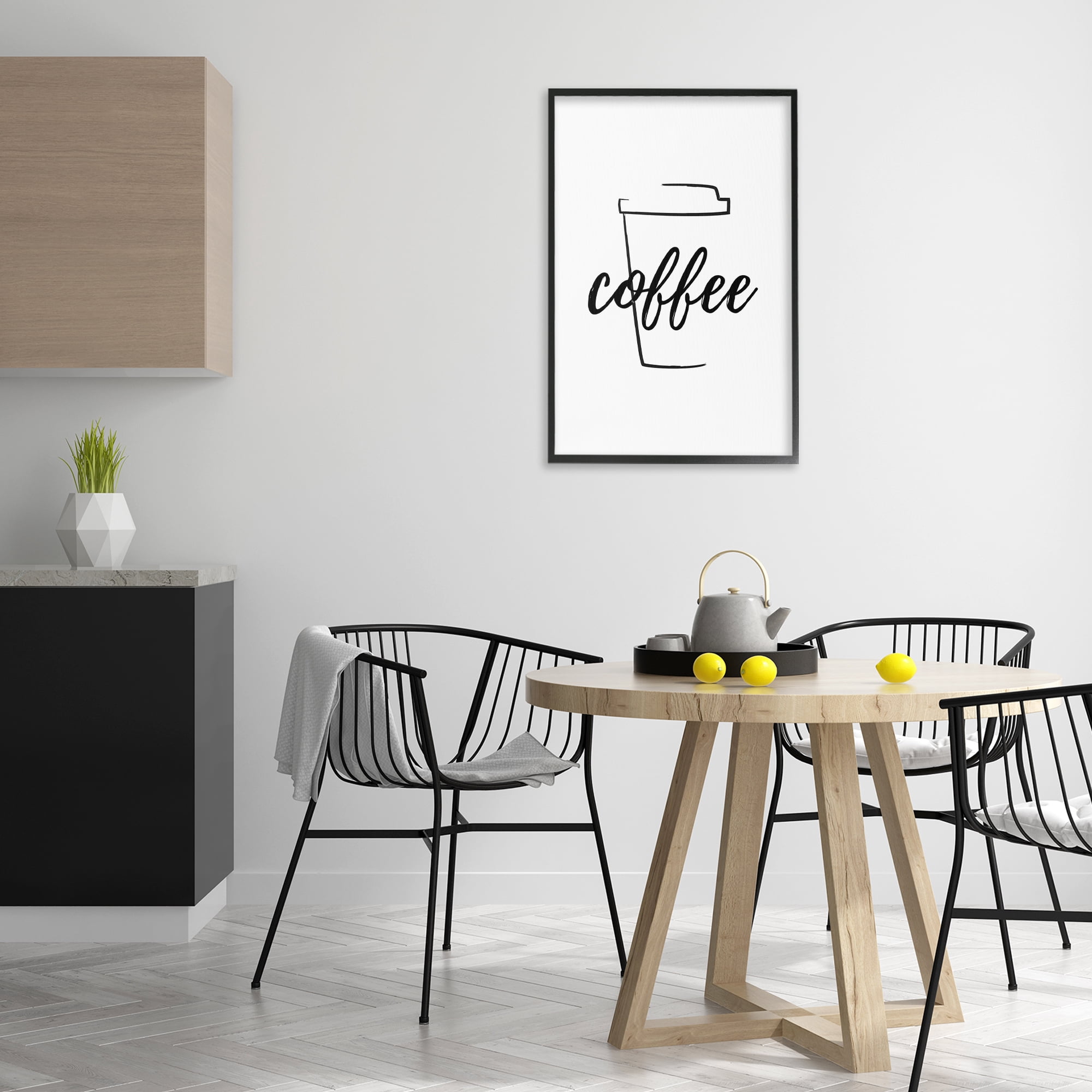 Stupell Industries Minimal Coffee Cup Food & Beverage Painting Black Framed Art Print Wall Art, 20 x 30