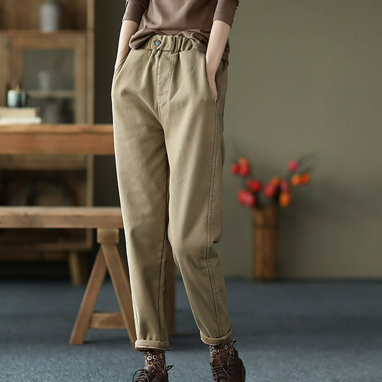 Cotton and Velvet Thickened Harlan Pants for Women Autumn and