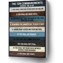 10 Commandments Canvas Wall Art Exodus 20 1-17 Poster God''S Word Sign Wall Decor For Home Office Apartment Ready To Hang (Wood Frame 12 * 18 In)