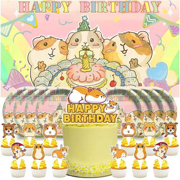 Guinea Pig Birthday Supplies Plates Decorations Decor Backdrop Banner Cake Topper Fans