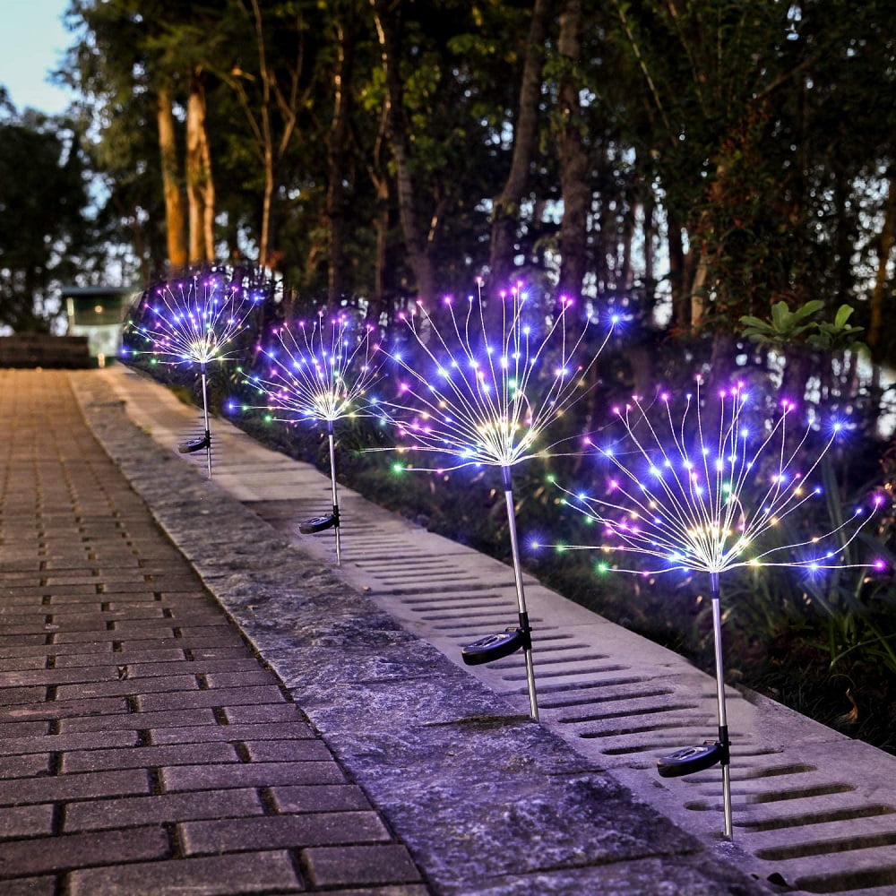 Warm White 2 Pack DIY Flowers Fireworks Stars for Walkway Pathway Backyard Christmas Party Decor Solar Firework Lights 105 LED-Powered 35 Copper Wires Amashop Outdoor-Garden-Decorative-Lights