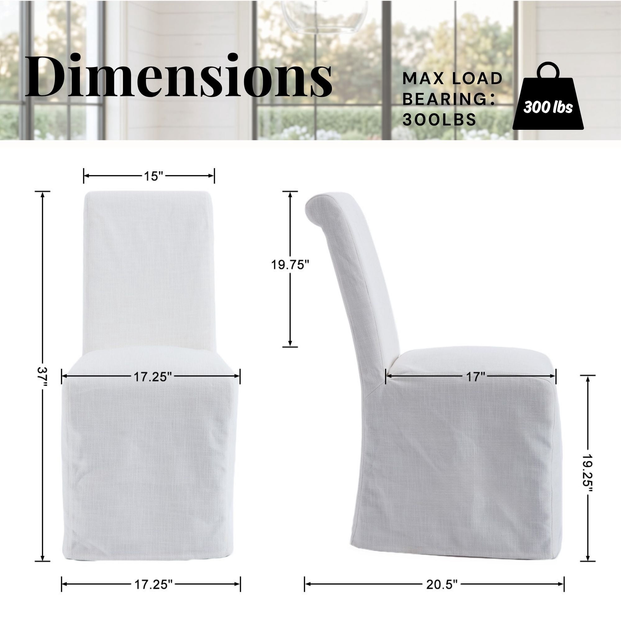 Dayalane Slipcovered Parsons Dining Chairs Set of 4, Modern Farmhouse High Back Linen Upholstered Chair with Removable Skirted, Classic Wooden Side Kitchen Chairs for Dining Living Room, Beige