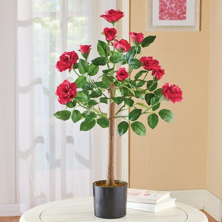 Greenery Trees Flowering Red Rose Tabletop Tree with Adjustable Branches and Rich Greenery, Comes in Classic Black Pot ()