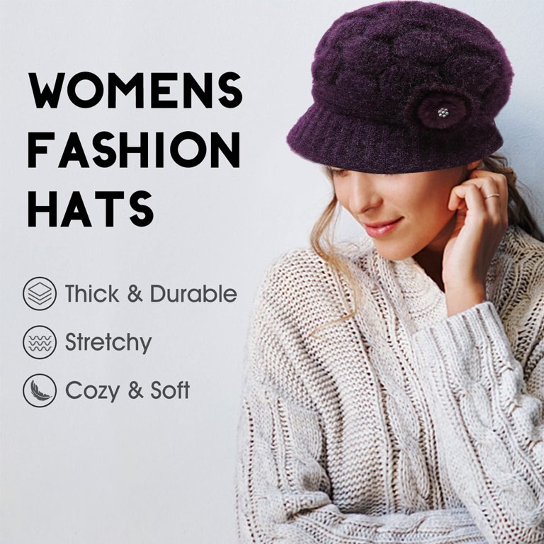 Hats Winter Beanie with Brim Warm Knit Dark purple - Walmart.com display picture 2