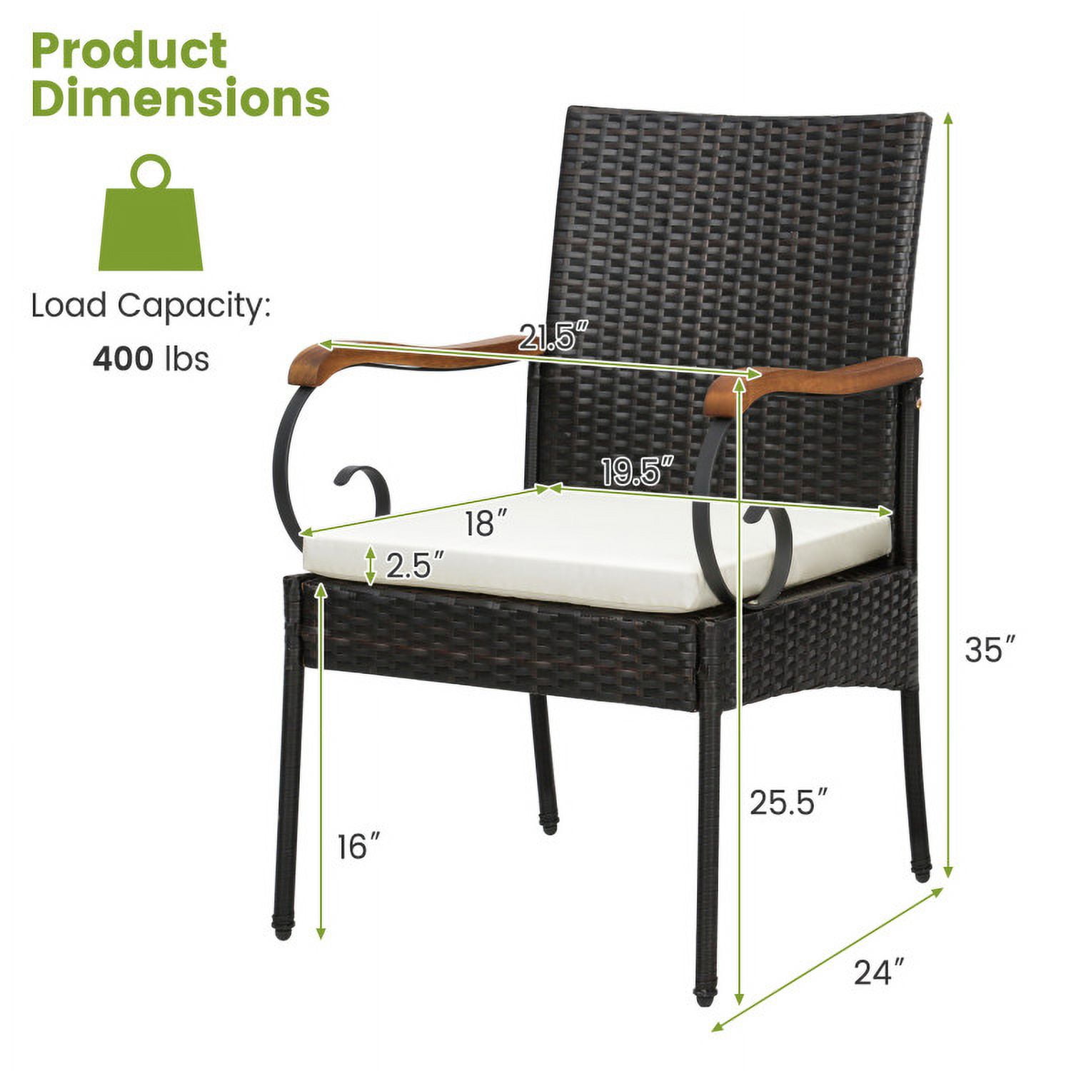 Aimee Lii Set of 2/4 Outdoor PE Wicker Chair with Acacia Wood Armrests-Set of 2, Outdoor Patio Set