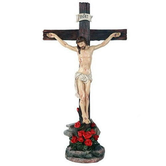 15.25" Tall Jesus Christ On The Cross With Rose of Sharon Decorative Crucifix Figurine