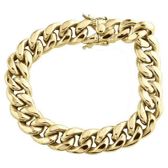 Mens 10K Yellow Gold 12mm Hollow Miami Cuban Link Box Clasp Bracelet 8 Inch