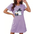 thumbnail image 2 of Tnhcen Women's Plus Size Halloween Sleepshirt Nightgown Cute Ghost Print Short Sleeve Comfortable Sleepwear 3XL-5XL Multiple Colors Available Purple, 2 of 4