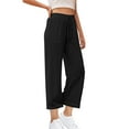 thumbnail image 1 of LLYwey Clearance Sales Womens Cargo Pants Ladies Casual High Waisted Solid Color Linen Drawstring Pocket Straight Leg Pants New Full Length Pants Trousers Regular Fitted Black 5XL, 1 of 7