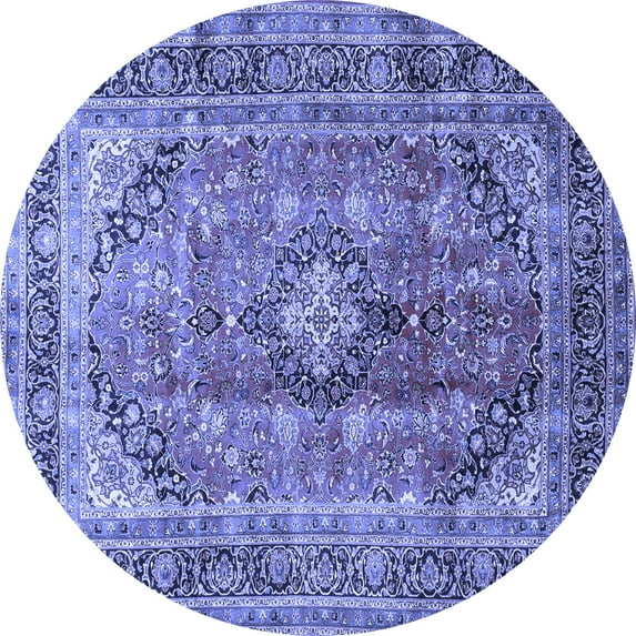 Ahgly Company Machine Washable Indoor Round Medallion Blue Traditional Area Rugs, 5' Round