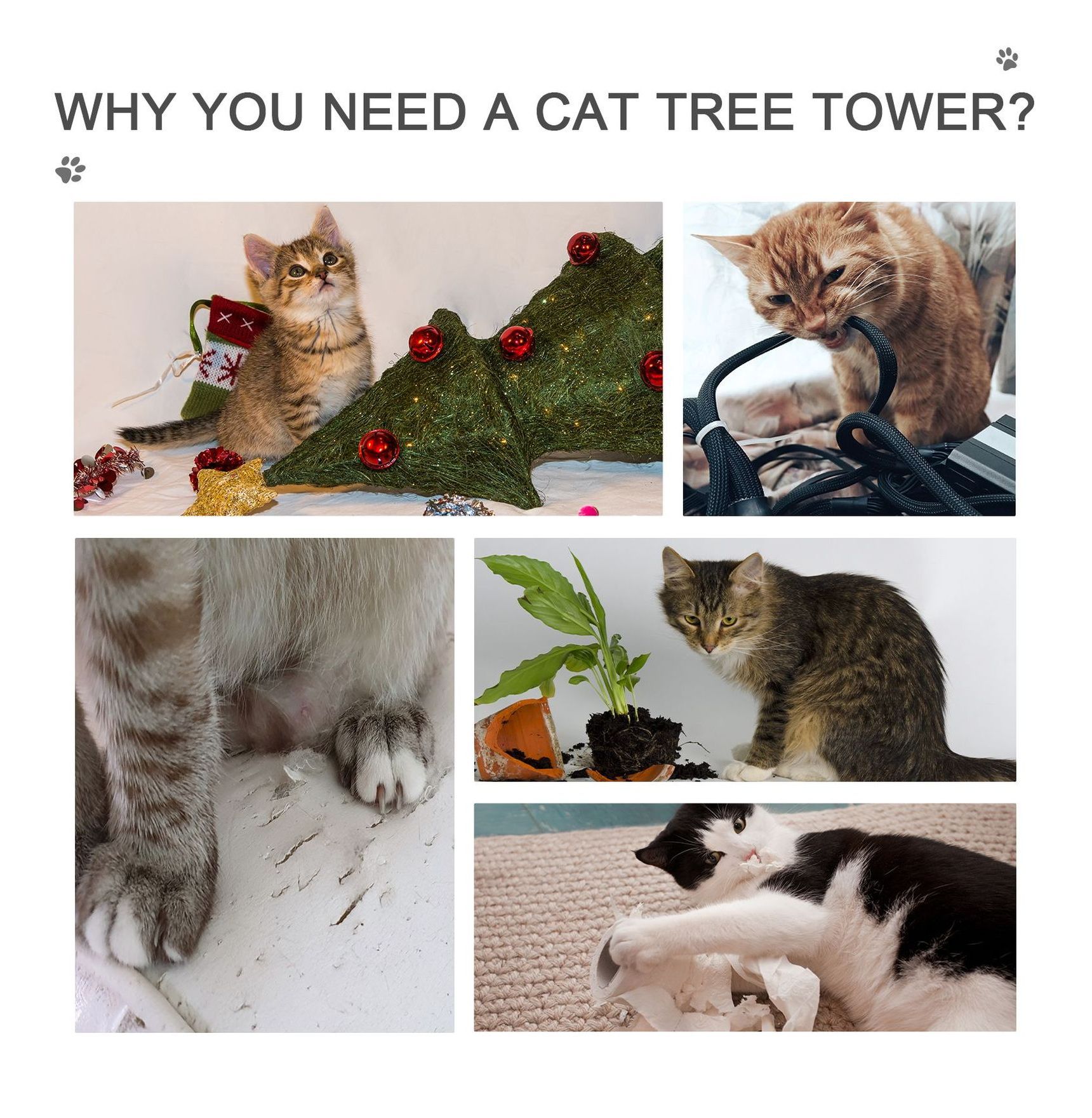 8.5' Cat Tree Floor to Ceiling Adjustable Height, 5 Platform Cat Tower with Sisal Scratching Posts, Beige