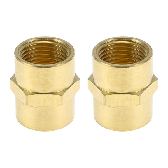 Unique Bargains Brass Pipe Fittings 3/8"NPT Straight Female Threaded Cast Adapter 2 Pcs