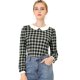 thumbnail image 1 of INSPIRE CHIC Blusaa Cuadros Cuello Peter Pan Manga Abullonada En Contraste Camisa Para Mujer Negro L, 1 of 6