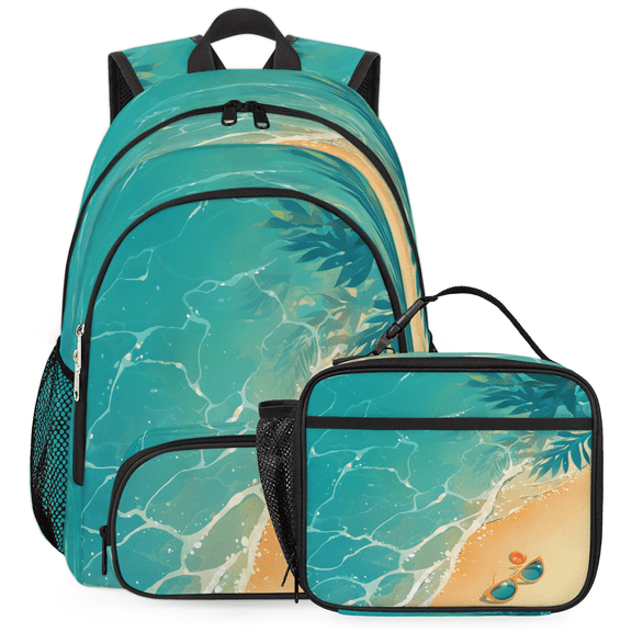 Herdesigns Ocean Backpack with Lunch Box Tropical Island Coastal Lightweight Large Travel Work Laptop Backpacks Set Casual Daypacks