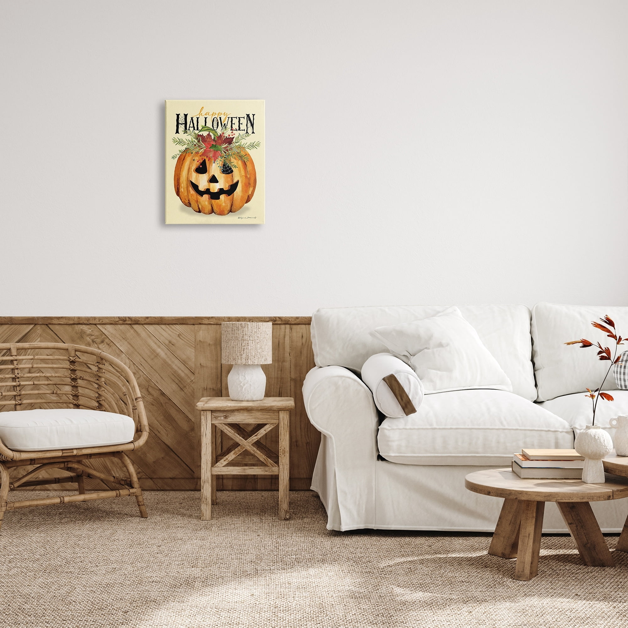 Stupell Industries Happy Halloween Jack-o-Lantern Holiday Painting Gallery Wrapped Canvas Print Wall Art