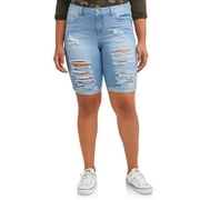 Wax Jean Juniors' Plus Size Distressed Roll Cuff Bermuda Shorts