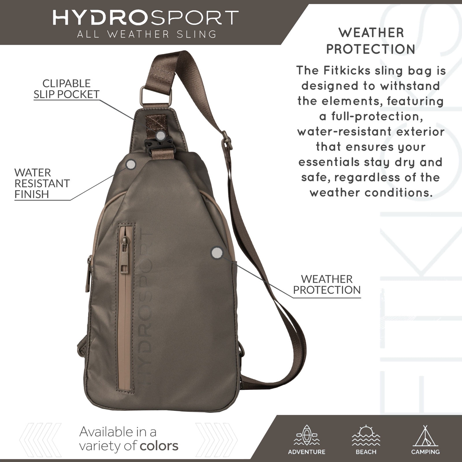 FITKICKS Hydrosport All Weather Sling Bag Crossbody Travel Hiking Chest Bag, Army (Unisex)