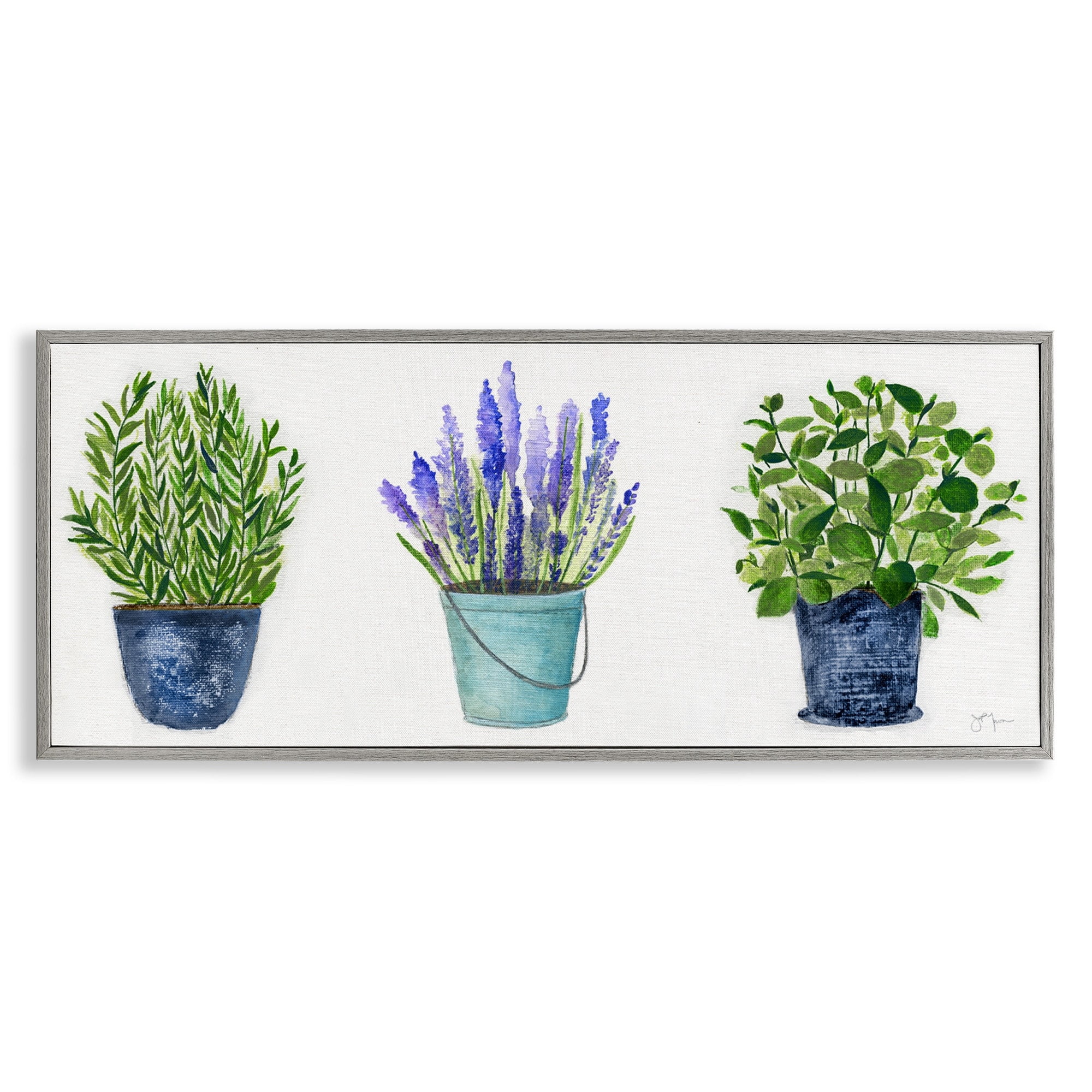 Stupell Industries Varied Potted Plants Herbs Country Botanical Farmhouse Painting Gray Framed Art Print Wall Art, Design by Janet Tava