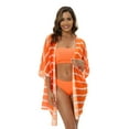 thumbnail image 2 of Clearance Sale Women's 3 Piece Swimsuit Bandeau Bikini Set Strapless Swimsuit Top + Mid Rise Panties + Striped Kimono Chiffon Cardigans Cover Up Three Piece Bathing Suits XS-XL, 2 of 7