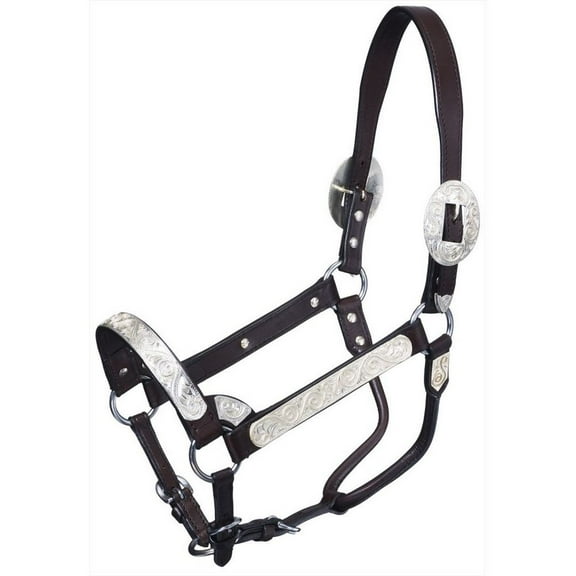 Tough 1 Halter Leather Trim With Silver Scroll Show Silver 15-980H