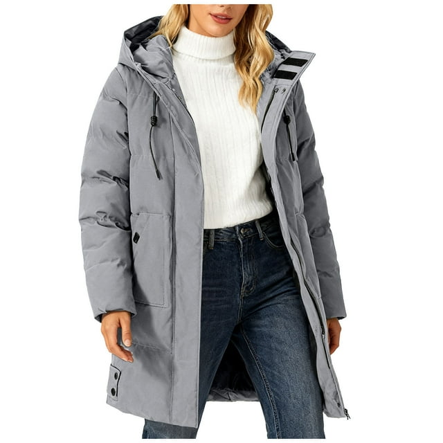 Parka Décontractée à Manches Longues avec Capuche, Col Montant, Double Poche, Fermeture Éclair et Boutons pour Femmes