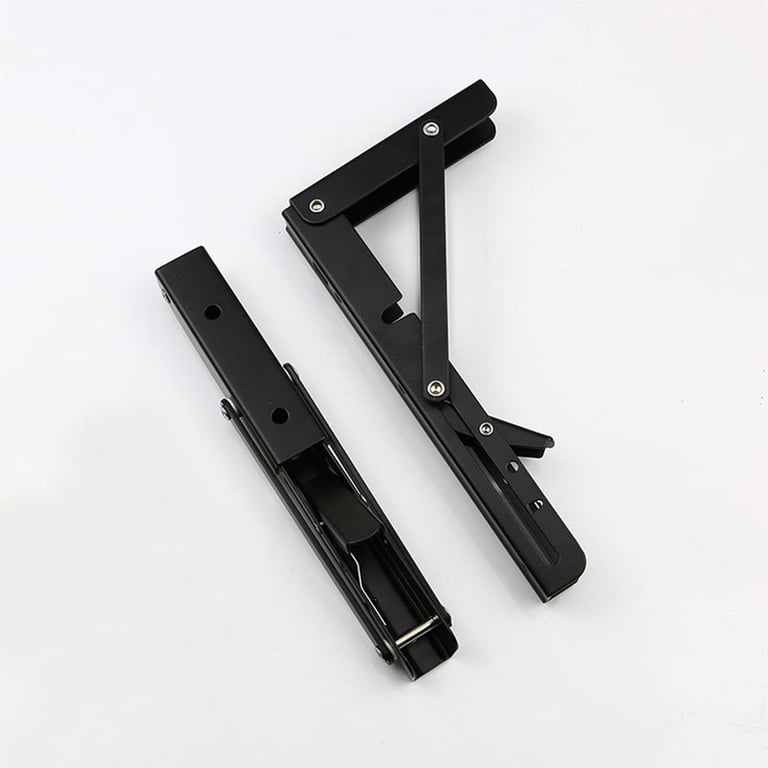 2-Pack 8 Inch Folding Shelf Brackets – Heavy Duty 90° Locking Collapsible Triangle Wall Mount, Holds 100kg, Black