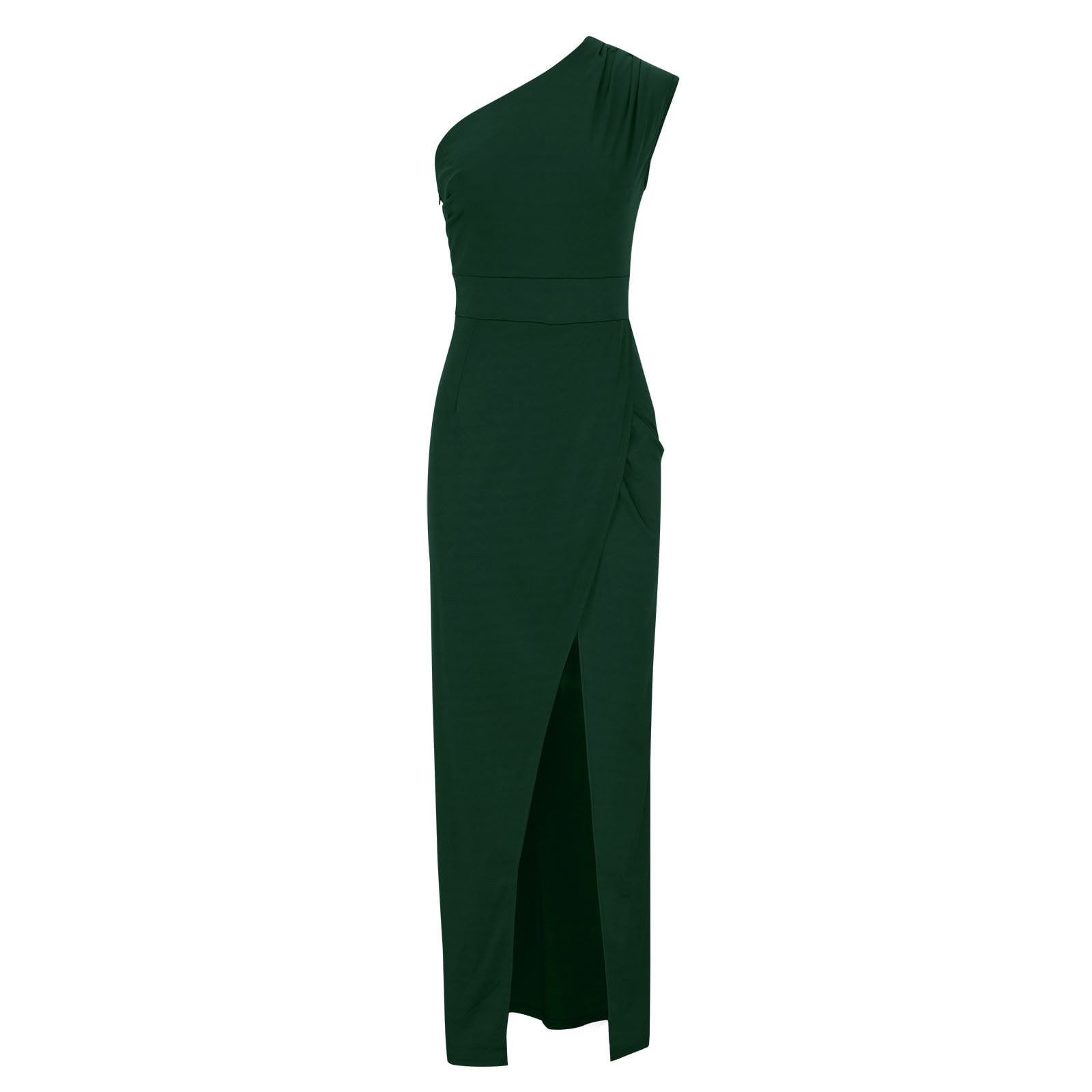 green emerald velvet dress Vallea Green One-Shoulder Draped Midi Dress – Club L London main image 0