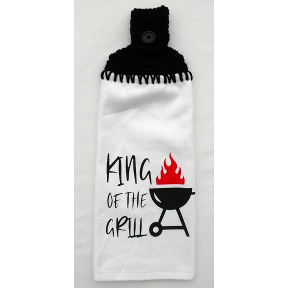 KING OF THE GRILL - HANDMADE CROCHET TOP HANGING KITCHEN TOWEL
