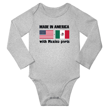 

Made in America With Mexico Parts Baby Long Sleeve Bodysuit (Gray 18 Months)