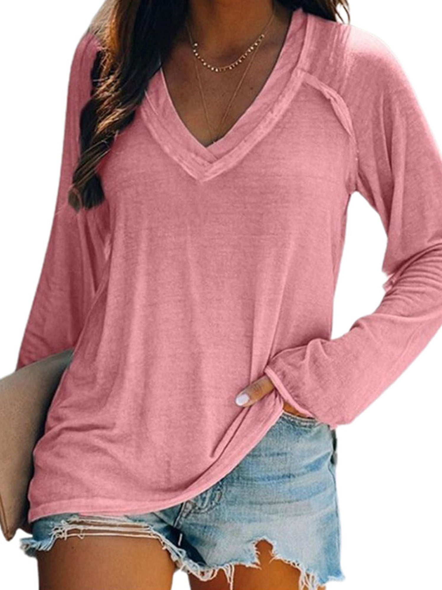 Ladies Pullover Plain Tops Loose Baggy Casual Tunic Blouse T-Shirts Plus Size