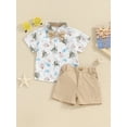 thumbnail image 3 of Yunliwuli Toddler Boy Gentleman Outfit Ocean Print Short Sleeves Shirt with Bow Tie and Shorts Set for Formal Wear, 3 of 10