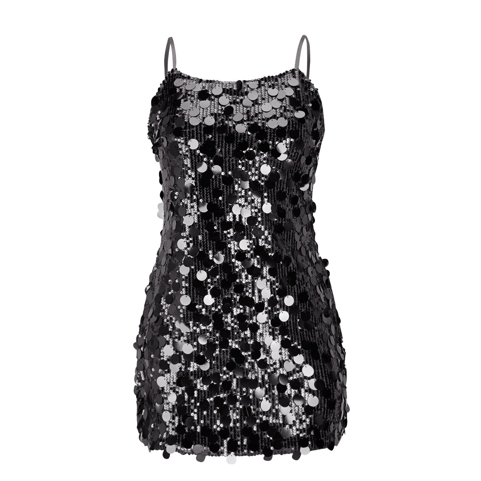 Women's Glitter Sequin Dress Sexy Spaghetti Strap Sleeveless Sparkle Party Mini Dresses