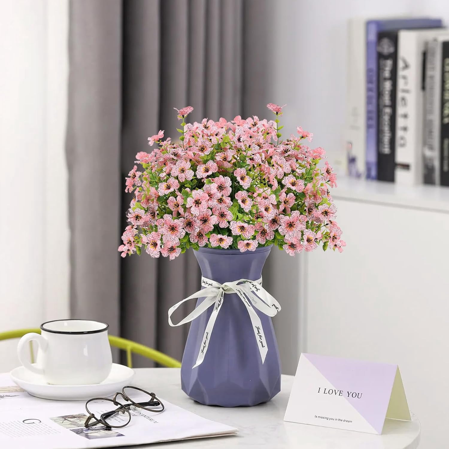 ZOELNIC 12 Bundles Artificial Fake Flowers Outdoors, Realistic UV Resistant Faux Plants with Silk Flowers for Outside Planters Window Box Front Porch Summer Decoration