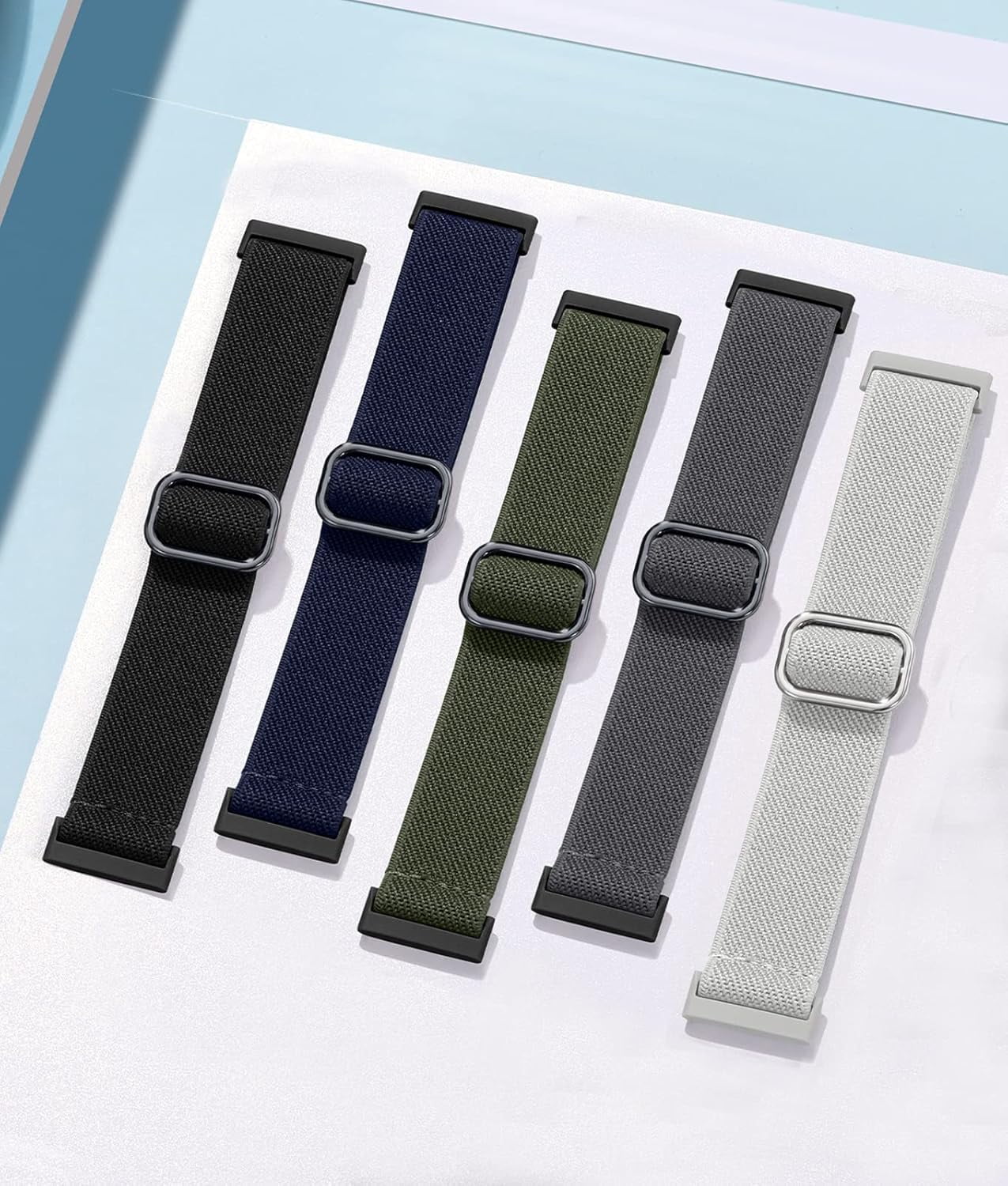 REQO 10 Pack for Fitbit Versa 3 Bands/Fitbit Versa 4 Band/Fitbit Sense Bands for Men Women, Adjustable Stretchy Solo Loop Elastic Nylon Sport Strap for SmartWatch Replacement