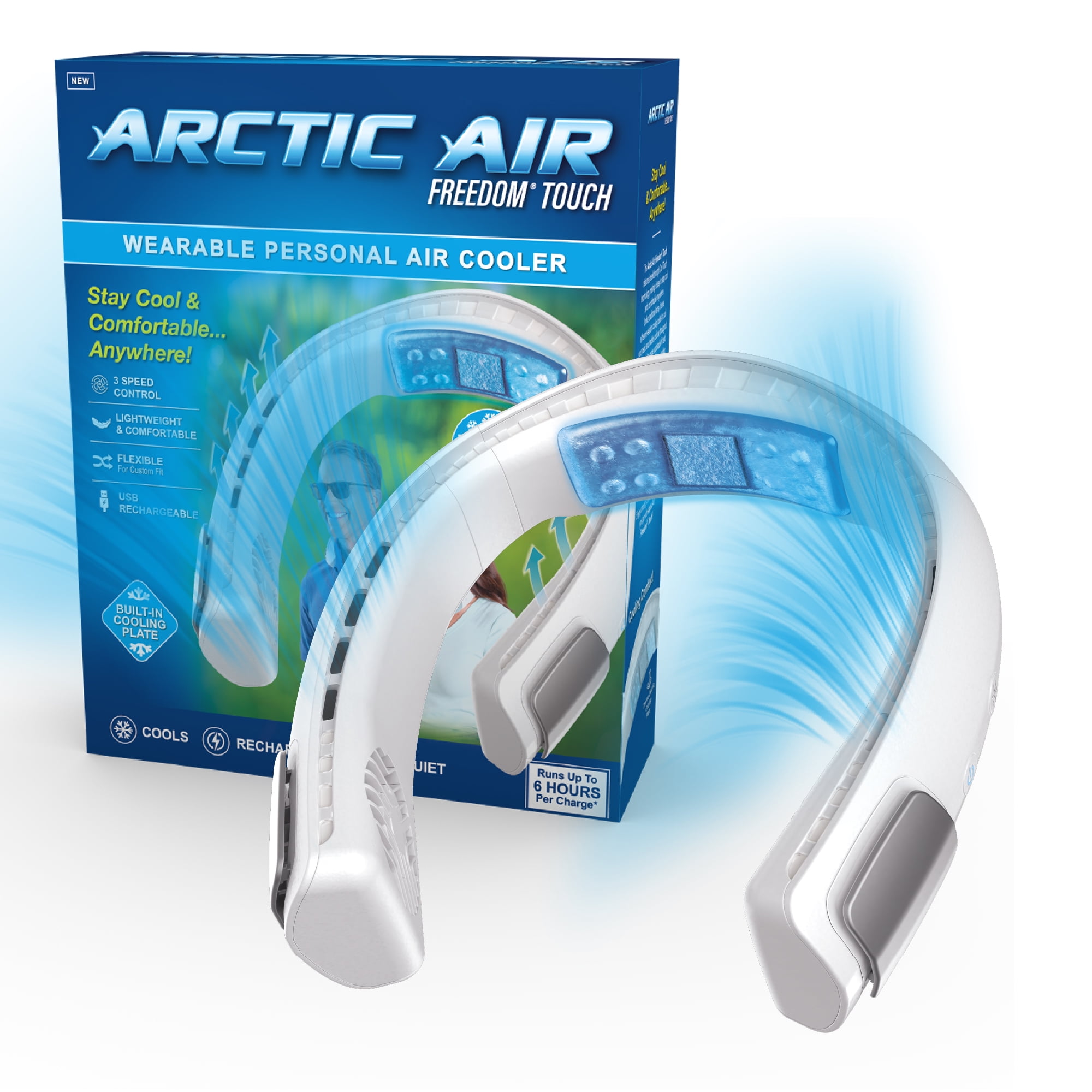 Arctic Air® Freedom® Touch Wearable Personal Air Cooler, USB Rechargeable, 3 Speeds